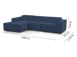Talamo Italia Sofá*Sofá fixo Jessica, sofá modular de 3 lugares com península esquerda, 100% Fabricado na Itália, Sofá de tecido moderno, 300x170h70 cm, Azul