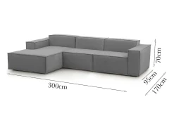 Talamo Italia Sofá*Sofá fixo Jessica, sofá modular de 3 lugares com península esquerda, 100% Fabricado na Itália, Sofá de tecido moderno, 300x170h70 cm, Cinza Cinzento