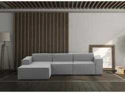 Talamo Italia Sofá*Sofá fixo Jessica, sofá modular de 3 lugares com península esquerda, 100% Fabricado na Itália, Sofá de tecido moderno, 300x170h70 cm, Cinza Cinzento