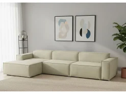 Talamo Italia Sofá*Sofá fixo Licia, sofá modular de 4 lugares com península esquerda, 100% Fabricado na Itália, Sofá de tecido moderno, 340x170h70 cm, Bege