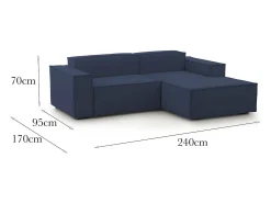 Discount Sofá fixo Lidia, Sofá modular grande de 2 lugares com península direita, 100% Fabricado na Itália, Sofá de tecido moderno, 240x170h70 cm, Sofá