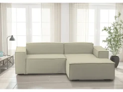 Talamo Italia Sofá*Sofá fixo Lidia, Sofá modular grande de 2 lugares com península direita, 100% Fabricado na Itália, Sofá de tecido moderno, 240x170h70 cm, Bege