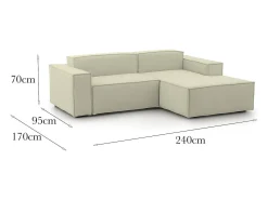 Talamo Italia Sofá*Sofá fixo Lidia, Sofá modular grande de 2 lugares com península direita, 100% Fabricado na Itália, Sofá de tecido moderno, 240x170h70 cm, Bege