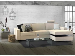 Talamo Italia Sofá*Sofá fixo Maia, Sofá de canto, 100% Fabricado na Itália, Sofá da sala com, Península direita, com braços finos, Cm 260x95h90, Bege
