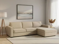 Talamo Italia Sofá*Sofá fixo Maia, Sofá de canto, 100% Fabricado na Itália, Sofá da sala com, Península direita, com braços finos, Cm 260x95h90, Bege