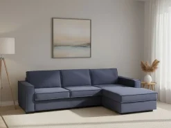 Sofá fixo Nami, Sofá de canto, 100% Fabricado na Itália, Sofá da sala com península container direita, com braços padrão, 280x95h90 cm,^Talamo Italia New