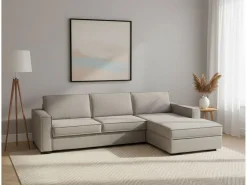 Sofá fixo Nami, Sofá de canto, 100% Fabricado na Itália, Sofá da sala com península direita, com braços padrão, 280x95h90 cm, Taupe^Talamo Italia Clearance