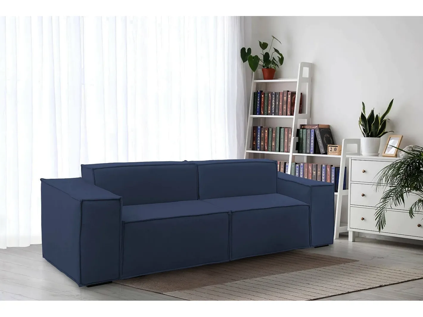 Talamo Italia Sofá*Sofá fixo Paola, sofá modular linear de 2 lugares, 100% Fabricado na Itália, Sofá moderno para sala em tecido, 220x95h70 cm, Azul