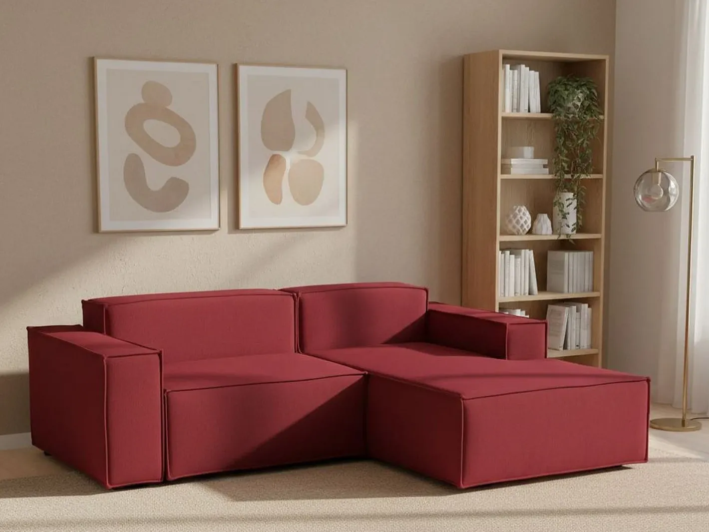 Talamo Italia Sofá*Sofá fixo Patrizia, sofá modular de 2 lugares com península direita, 100% Fabricado na Itália, Sofá de tecido moderno, 220x170h70 cm, Vermelho