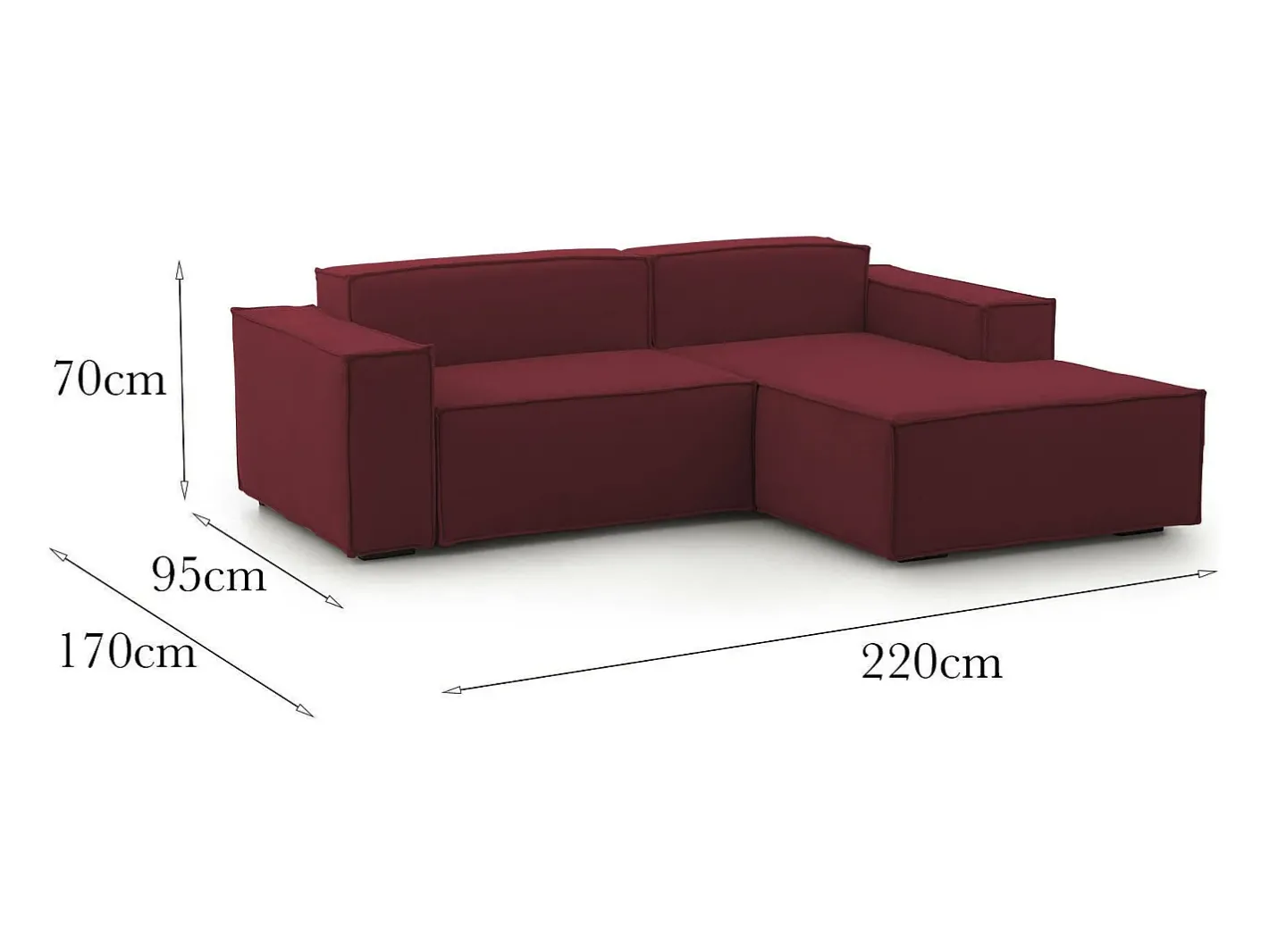 Talamo Italia Sofá*Sofá fixo Patrizia, sofá modular de 2 lugares com península direita, 100% Fabricado na Itália, Sofá de tecido moderno, 220x170h70 cm, Vermelho