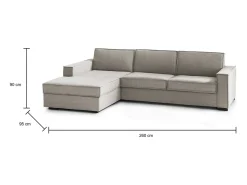 Sofá fixo Perla, Sofá de canto, 100% Fabricado na Itália, Sofá da sala com, Península contêiner esquerda, com braços finos, Cm 260x95h90, Taupe^Talamo Italia New