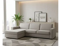 Sofá fixo Perla, Sofá de canto, 100% Fabricado na Itália, Sofá da sala com, Península contêiner esquerda, com braços finos, Cm 260x95h90, Taupe^Talamo Italia New