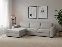 Sofá fixo Perla, Sofá de canto, 100% Fabricado na Itália, Sofá da sala com, Península esquerda, com braços finos, 260x95h90 cm, Cinza^Talamo Italia Sale