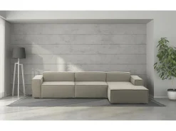 Sofá fixo Raffaella, sofá modular de 4 lugares com península direita, 100% Fabricado na Itália, Sofá de tecido moderno, 340x170h70 cm, Taupe^Talamo Italia Online