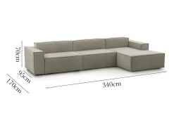 Sofá fixo Raffaella, sofá modular de 4 lugares com península direita, 100% Fabricado na Itália, Sofá de tecido moderno, 340x170h70 cm, Taupe^Talamo Italia Online