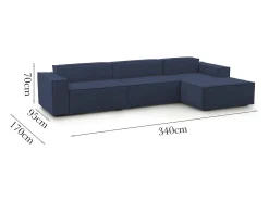 Sofá fixo Raffaella, sofá modular de 4 lugares com península direita, 100% Fabricado na Itália, Sofá de tecido moderno, 340x170h70 cm,*Talamo Italia Sale