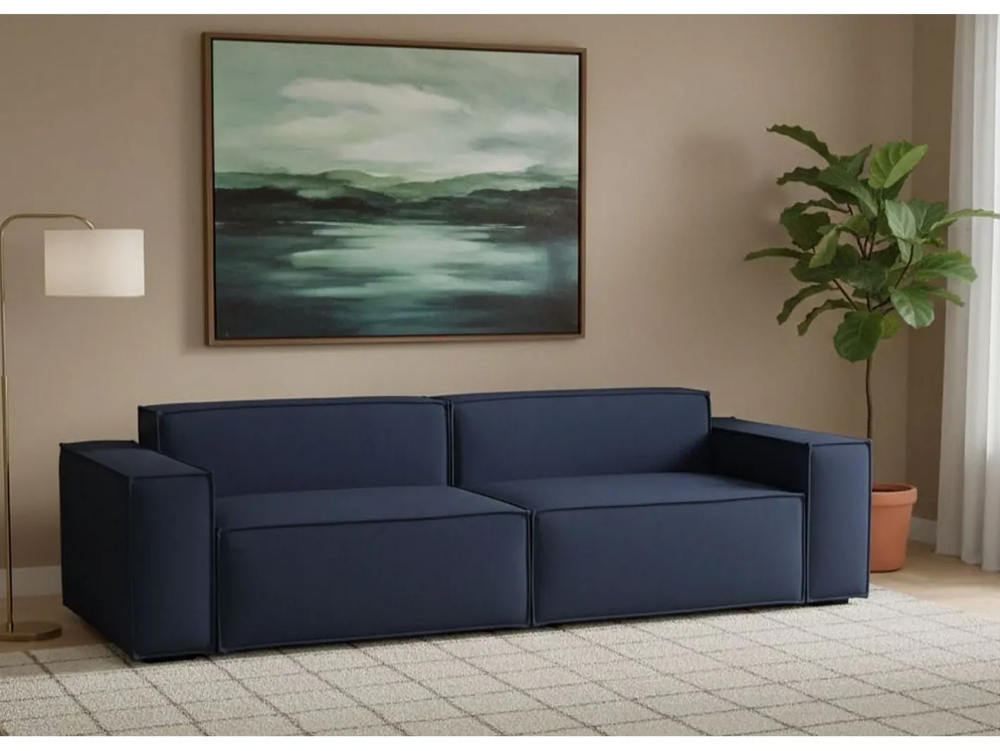 Sofá fixo Simona, sofá modular linear de 3 lugares, 100% Fabricado na Itália, Sofá moderno para sala em tecido, 260x95h70 cm,*Talamo Italia