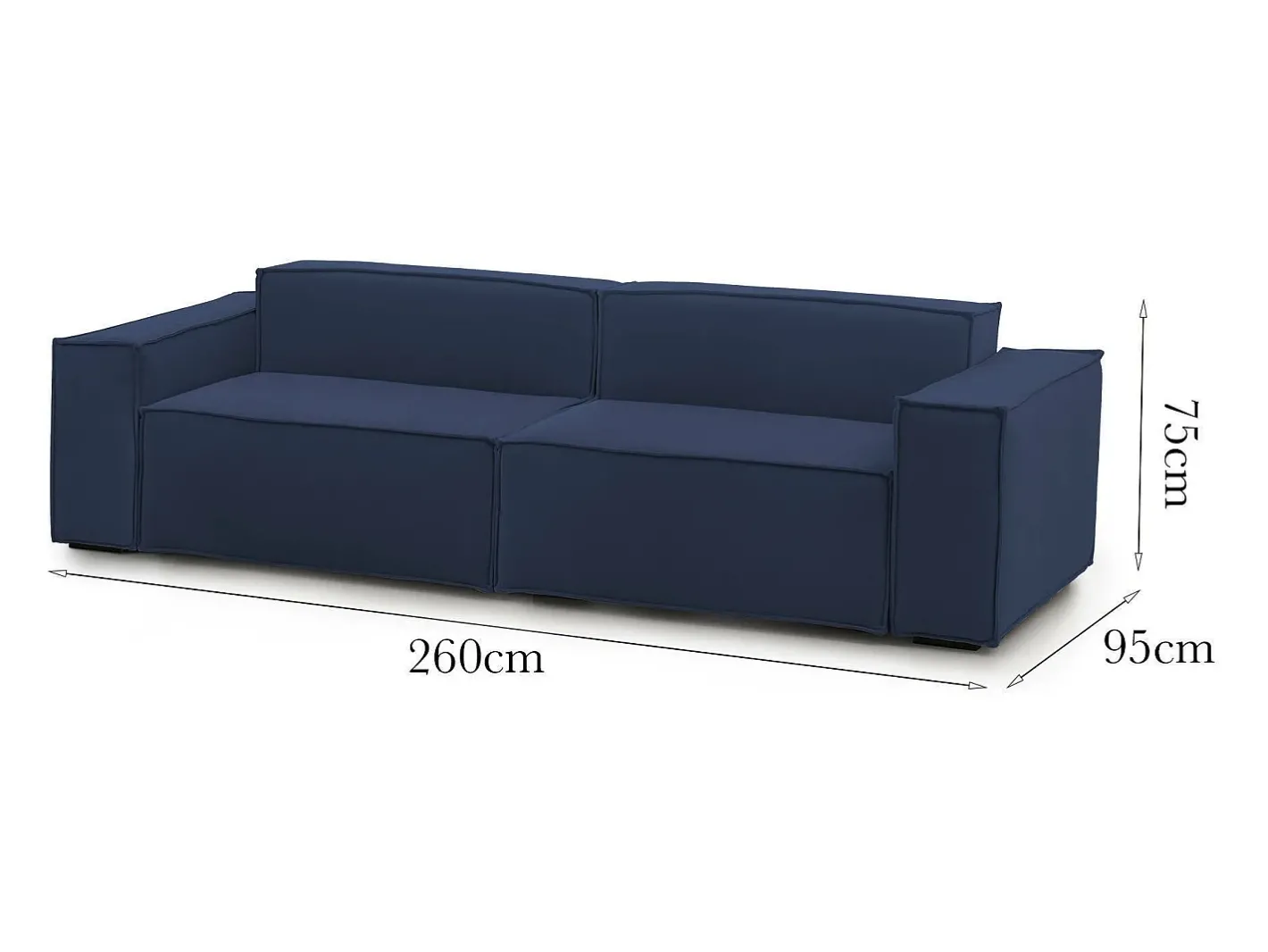 Sofá fixo Simona, sofá modular linear de 3 lugares, 100% Fabricado na Itália, Sofá moderno para sala em tecido, 260x95h70 cm,*Talamo Italia