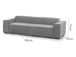 Sofá fixo Simona, sofá modular linear de 3 lugares, 100% Fabricado na Itália, Sofá moderno para sala em tecido, 260x95h70 cm, Cinza^Talamo Italia Discount