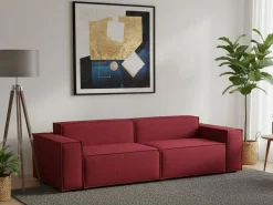 Talamo Italia Sofá*Sofá fixo Simona, sofá modular linear de 3 lugares, 100% Fabricado na Itália, Sofá moderno para sala em tecido, 260x95h70 cm, Vermelho