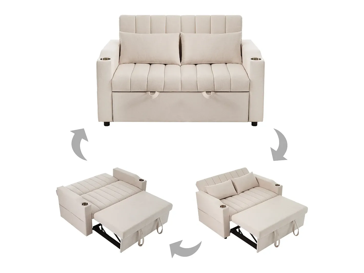 New Sofá moderno 2 lugares - com porta-copos e almofadas - Sofá