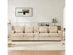 Sofá moderno 4 lugares em linho - com USB e porta-copos - 4 almofadas - 290x83x88cm -^DripeX Online