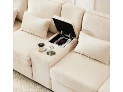 Sofá moderno 4 lugares em linho - com USB e porta-copos - 4 almofadas - 290x83x88cm -^DripeX Online
