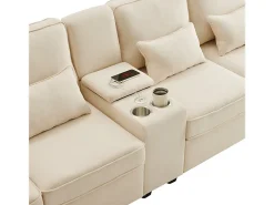 Sofá moderno 4 lugares em linho - com USB e porta-copos - 4 almofadas - 290x83x88cm -^DripeX Online