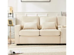 Sofá moderno 4 lugares em linho - com USB e porta-copos - 4 almofadas - 290x83x88cm -^DripeX Online
