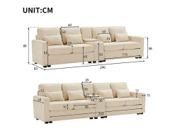 Sofá moderno 4 lugares em linho - com USB e porta-copos - 4 almofadas - 290x83x88cm -^DripeX Online
