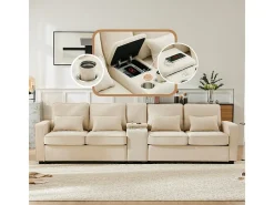 Sofá moderno 4 lugares em linho - com USB e porta-copos - 4 almofadas - 290x83x88cm -^DripeX Online