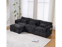 Sofá moderno de 3 lugares - 279 x 83 x 85 cm - com porta USB, bolso lateral e apoio para os pés com espaço de armazenamento - veludo -^Merax Best
