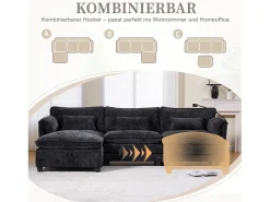 Sofá moderno de 3 lugares - 279 x 83 x 85 cm - com porta USB, bolso lateral e apoio para os pés com espaço de armazenamento - veludo -^Merax Best