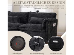 Sofá moderno de 3 lugares - 279 x 83 x 85 cm - com porta USB, bolso lateral e apoio para os pés com espaço de armazenamento - veludo -^Merax Best