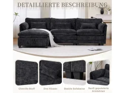 Sofá moderno de 3 lugares - 279 x 83 x 85 cm - com porta USB, bolso lateral e apoio para os pés com espaço de armazenamento - veludo -^Merax Best