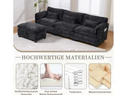 Sofá moderno de 3 lugares - 279 x 83 x 85 cm - com porta USB, bolso lateral e apoio para os pés com espaço de armazenamento - veludo -^Merax Best