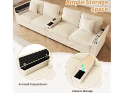 Sofá moderno de 4 lugares - 299 x 80 x 82,7 cm - com porta USB, apoio de braço dobrável e espaço de armazenamento oculto - veludo -^Merax Best