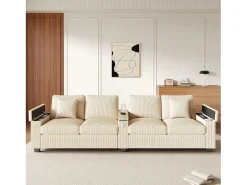 Sofá moderno de 4 lugares - 299 x 80 x 82,7 cm - com porta USB, apoio de braço dobrável e espaço de armazenamento oculto - veludo -^Merax Best