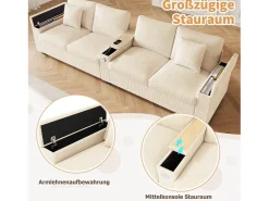 Sofá moderno de 4 lugares - 299 x 80 x 82,7 cm - com porta USB, apoio de braço dobrável e espaço de armazenamento oculto - veludo -^Merax Best