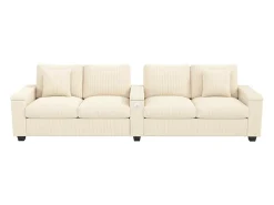 Sofá moderno de 4 lugares - 299 x 80 x 82,7 cm - com porta USB, apoio de braço dobrável e espaço de armazenamento oculto - veludo -^Merax Best