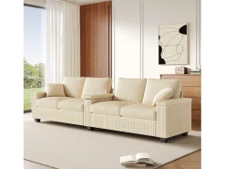 Sofá moderno de 4 lugares - 299 x 80 x 82,7 cm - com porta USB, apoio de braço dobrável e espaço de armazenamento oculto - veludo -^Merax Best