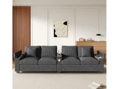 Best Sofá moderno de 4 lugares - 299 x 80 x 82,7 cm - com porta USB, apoio de braço dobrável e espaço de armazenamento oculto - veludo - cinza Sofá