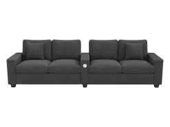 Best Sofá moderno de 4 lugares - 299 x 80 x 82,7 cm - com porta USB, apoio de braço dobrável e espaço de armazenamento oculto - veludo - cinza Sofá