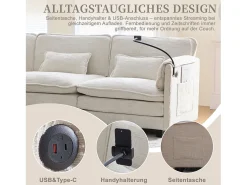 Sofá moderno de 3 lugares - 279 x 83 x 85 cm - com porta USB, bolso lateral e apoio para os pés com espaço de armazenamento - veludo -*Merax New