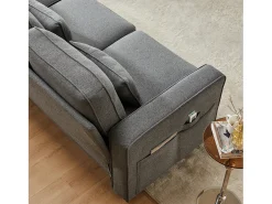 Sofá moderno de 4 lugares com 4 almofadas - 264 x 83 x 87 cm - Tecido de linho - Cinza escuro*Merax Hot