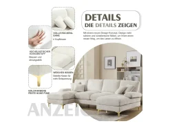 Sofá moderno em U - 272 x 136 x 88 cm - com 2 assentos reclináveis para sala de estar e quarto - Chenille -^Merax Outlet