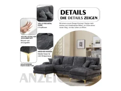 Sofá moderno em U - 272 x 136 x 88 cm - com 2 assentos reclináveis para sala de estar e quarto - Chenille - cinza^Merax Hot