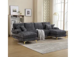 Sofá moderno em U - 272 x 136 x 88 cm - com 2 assentos reclináveis para sala de estar e quarto - Chenille - cinza^Merax Hot