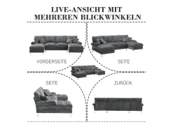 Sofá moderno em U - 272 x 136 x 88 cm - com 2 assentos reclináveis para sala de estar e quarto - Chenille - cinza^Merax Hot