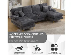 Sofá moderno em U - 272 x 136 x 88 cm - com 2 assentos reclináveis para sala de estar e quarto - Chenille - cinza^Merax Hot